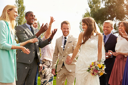 bride groom guests celebrate wedding