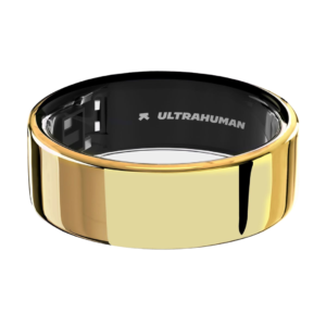 Ultrahuman Ring Air smart ring in a polished gold finish with a black interior.